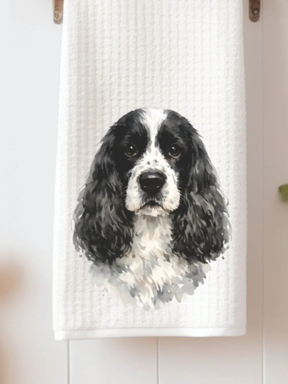 Black & White Cocker Spaniel Dog Waffle Weave Decorative Kitchen Tea Towel